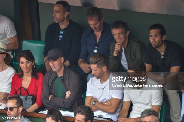 Veronique Zidane, Zinedine Zidane and their sons Luca and Enzo Zidane with Martin Fourcade during Day 15 for the French Open 2018 on June 10, 2018 in...
