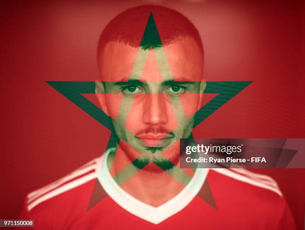 Romain Saiss of Morocco poses during the official FIFA World Cup 2018 portrait session on June 10, 2018 in Voronezh, Russia.