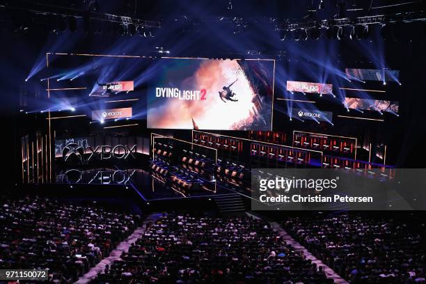 Chris Avellone introduces 'Dying Light 2' by Techland during the Microsoft xBox E3 briefing at the Microsoft Theater on June 10, 2018 in Los Angeles,...
