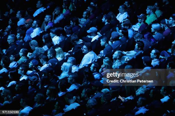 Game enthusiasts and industry personnel attend the Microsoft xBox E3 briefing at the Microsoft Theater on June 10, 2018 in Los Angeles, California....