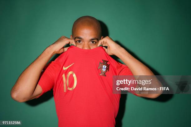 Joao Mario of Portugal poses during the official FIFA World Cup 2018 portrait session at Saturn Training Base on June 10, 2018 in Moscow, Russia.