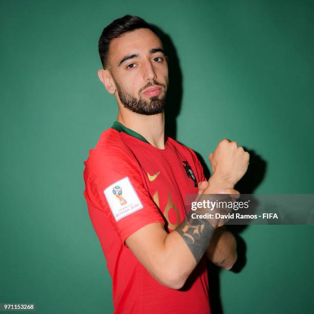 Bruno Fernandes of Portugal poses during the official FIFA World Cup 2018 portrait session at Saturn Training Base on June 10, 2018 in Moscow, Russia.