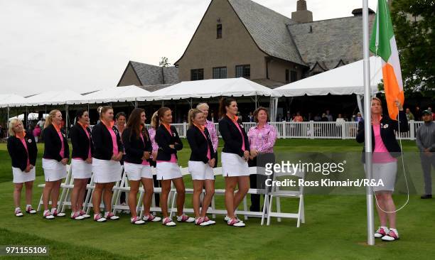 The Great Britain & Ireland Curtis Cup team after the 2018 Curtis Cup at Quaker Ridge Golf Club on June 10, 2018 in Scarsdale, New York.