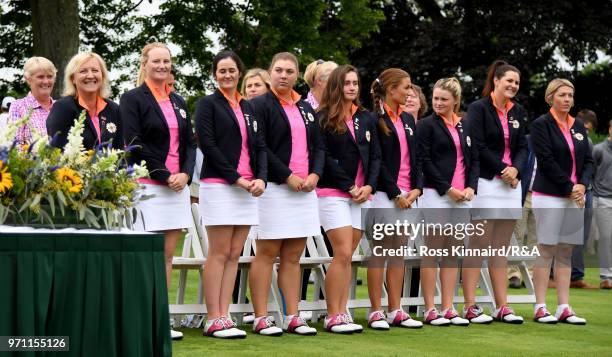 The Great Britain & Ireland Curtis Cup team after the 2018 Curtis Cup at Quaker Ridge Golf Club on June 10, 2018 in Scarsdale, New York.