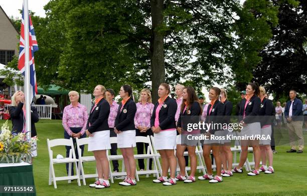 The Great Britain & Ireland Curtis Cup team after the 2018 Curtis Cup at Quaker Ridge Golf Club on June 10, 2018 in Scarsdale, New York.