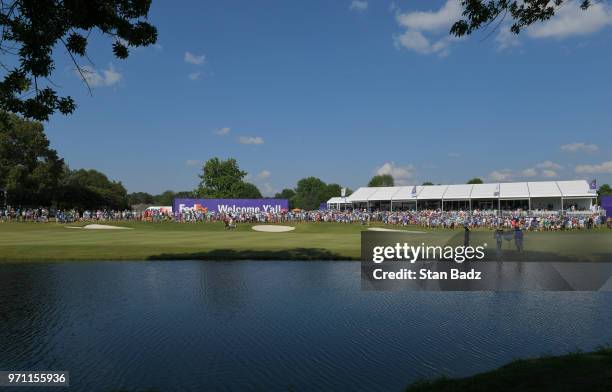 Fans line the 18th fairway during the final round of the FedEx St. Jude Classic at TPC Southwind on June 10, 2018 in Memphis, Tennessee.