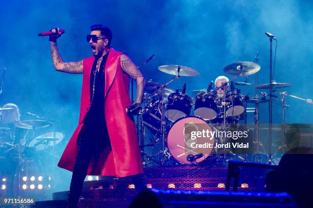 Adam Lambert and Roger Taylor of Queen perform on stage at Palau Sant Jordi on June 10, 2018 in Barcelona, Spain.