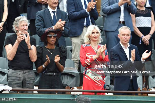 Musician Roger Waters, President of the National Assembly Francois de Rugy and his wife Severine Servat attend the Men Final of the 2018 French Open...