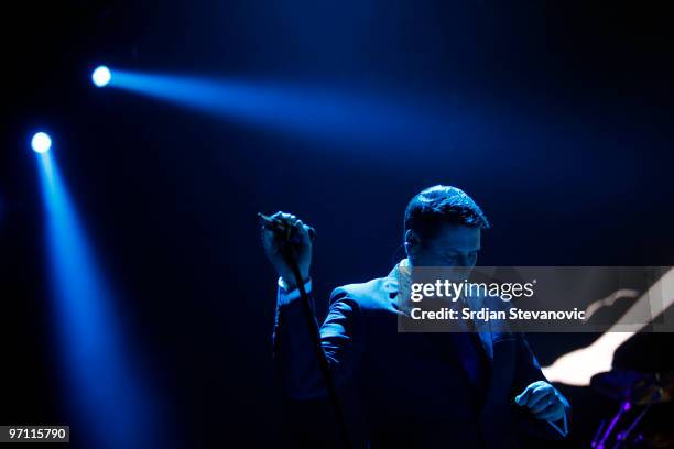 Tony Hadley of Spandau Ballet performs at the Belgrade Arena on February 26, 2010 in Belgrade, Serbia.