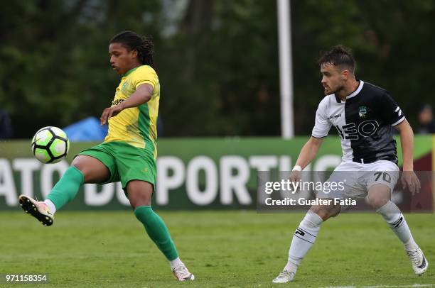 Mafra forward Iniesta from Portugal with SC Farense defender Filipe Godinho from Portugal in action during the Campeonato de Portugal Final match...