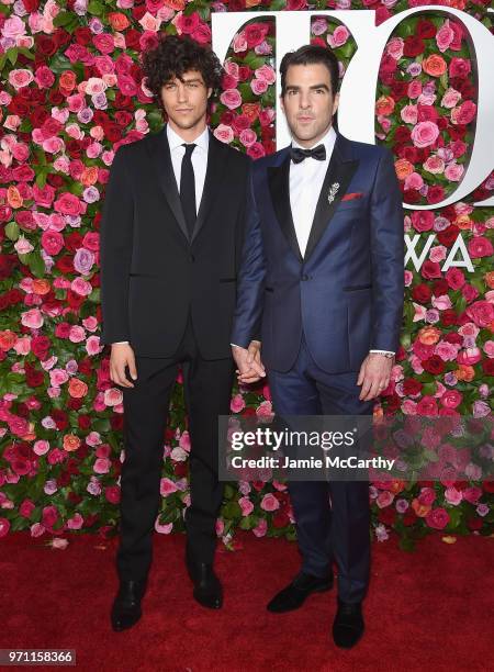 Miles McMillan and Zachary Quinto attends the 72nd Annual Tony Awards at Radio City Music Hall on June 10, 2018 in New York City.