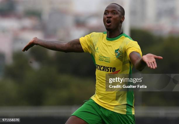 Mafra defender Juary Soares from Guinea-Bissau celebrates after scoring a goal during the Campeonato de Portugal Final match between CD Mafra and SC...