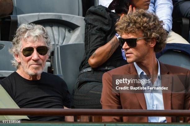 Pink Floyd bassist and singer Roger Waters, former tennis player Gustavo Kuerten during Day 15 for the French Open 2018 on June 10, 2018 in Paris,...