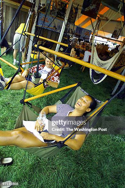 Annual Virginia Wine Festival, this is the 26th Annual Virginia Wine Festival, Great Meadow, The Plains, VA. Sitting in some Air Chairs, which a...