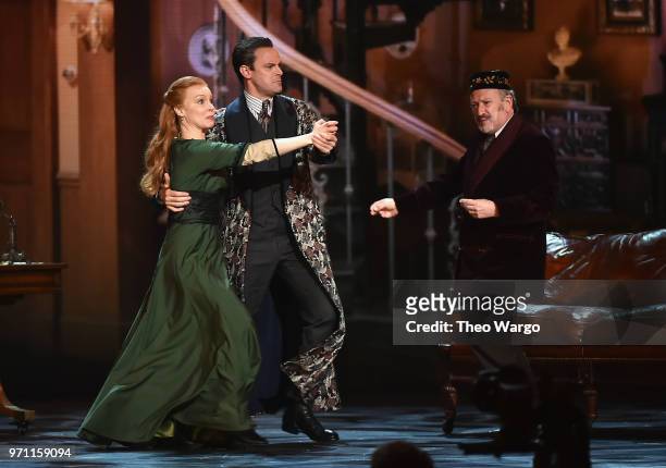 Lauren Ambrose, Harry Hadden-Paton and the cast of My Fair Lady perform onstage during the 72nd Annual Tony Awards at Radio City Music Hall on June...