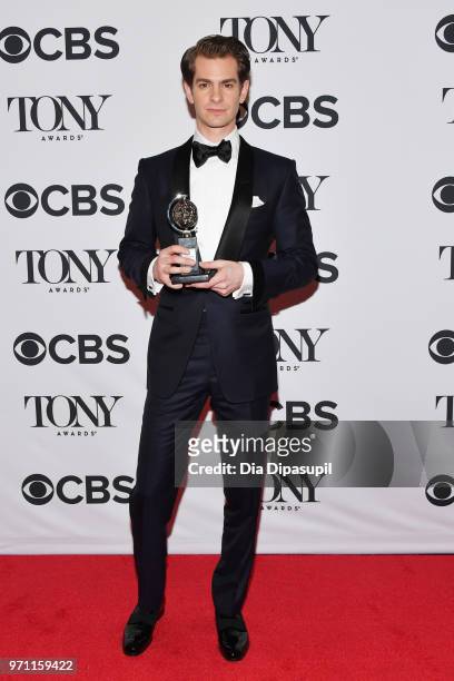 Andrew Garfield, winner of the award for Best Performance by an Actor in a Leading Role in a Play for Angels in America, poses in the 72nd Annual...