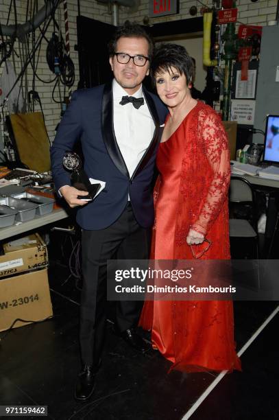 John Leguizamo and Chita Rivera pose backstage during the 72nd Annual Tony Awards at Radio City Music Hall on June 10, 2018 in New York City.