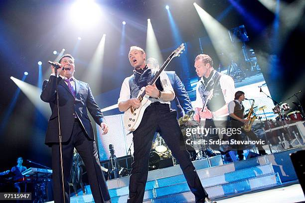 Tony Hadley and Gary Kemp of Spandau Ballet perform at the Belgrade Arena on February 26, 2010 in Belgrade, Serbia.