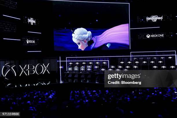 Preview for the Square Enix Holdings Co. Kingdom Hearts 3 video game is displayed during the Microsoft Corp. Xbox event ahead of the E3 Electronic...