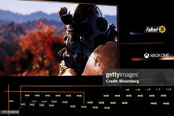 Preview for the Bethesda Softworks LLC Fallout 76 video game is displayed during the Microsoft Corp. Xbox event ahead of the E3 Electronic...