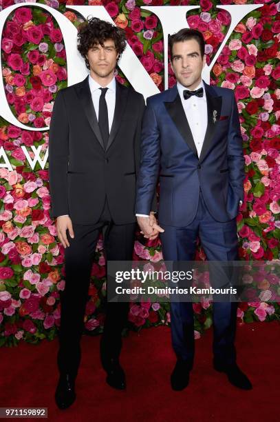 Miles McMillan and Zachary Quinto attend the 72nd Annual Tony Awards at Radio City Music Hall on June 10, 2018 in New York City.