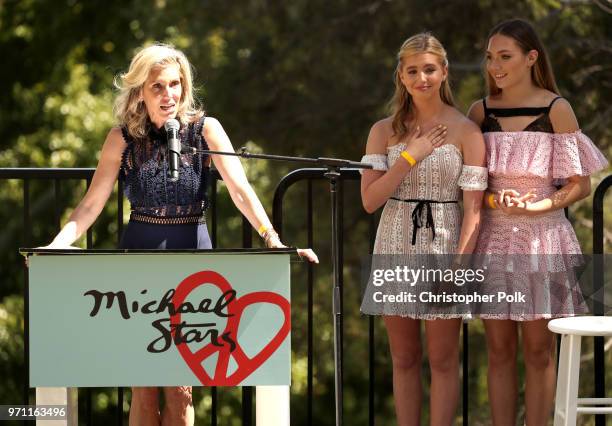 Honoree Jane Buckingham, Lilia Buckingham and Maddie Ziegler speak onstage at Children Mending Hearts' 10th Annual Empathy Rocks on June 10, 2018 in...