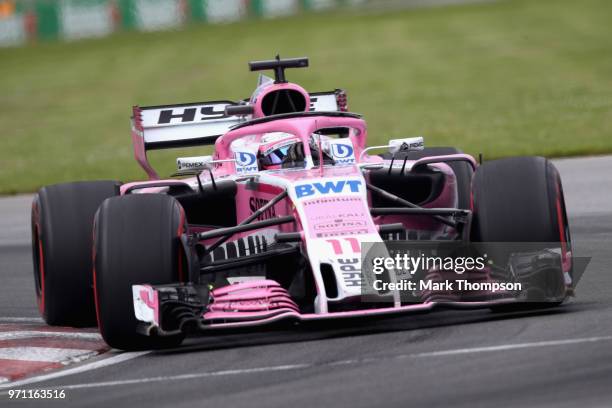 Sergio Perez of Mexico driving the Sahara Force India F1 Team VJM11 Mercedes on track during the Canadian Formula One Grand Prix at Circuit Gilles...