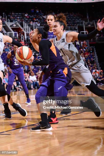 Briann January of the Phoenix Mercury handles the ball against the Las Vegas Aces on June 10, 2018 at Talking Stick Resort Arena in Phoenix, Arizona....