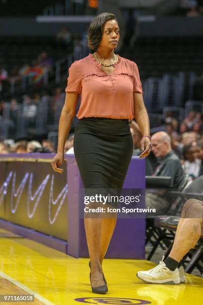 Head coach for the Chicago Sky Amber Stocks during a WNBA game between the Los Angeles Sparks and the Chicago Sky on June 10 at Staples Center, in...