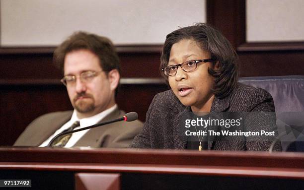 Pg-johnson 5-6-03 Mark Gail/TWP Prince George's County Council District 7 member Camille Exum speaking during confirmation hearings for postions...