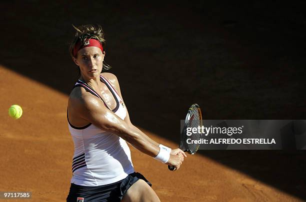 Slovakian tennis player Polona Hercog returns the ball to Spanish tennis player Carla Suarez, during the fifth day of the WTA Open in Acapulco,...