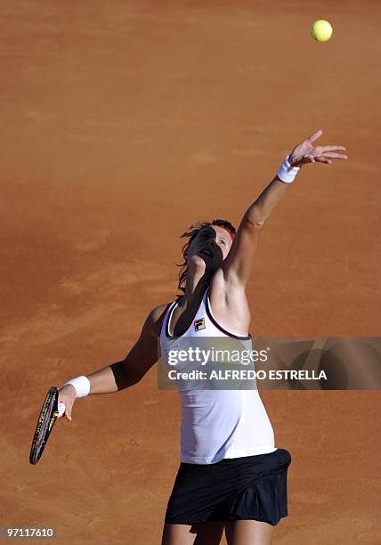 Slovakian tennis player Polona Hercog serves to Spanish tennis player Carla Suarez, during the fifth day of the WTA Open in Acapulco, Mexico, on...