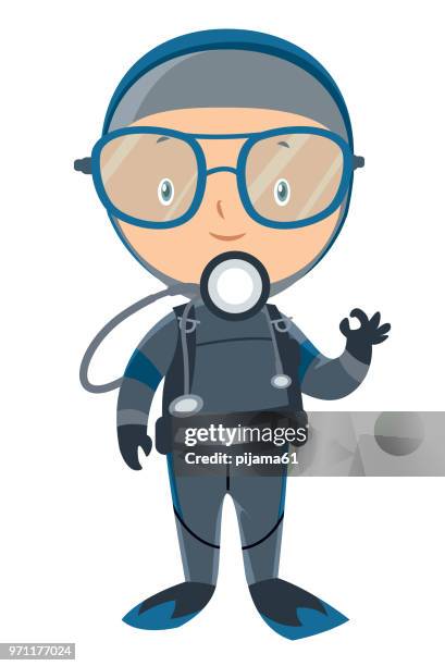 diver child - scuba diving vector stock illustrations