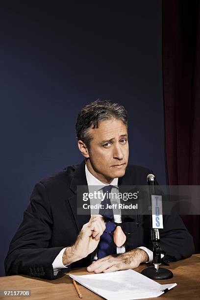 Television host and comedian Jon Stewart poses for a portrait session in New York on November 13, 2009 for Entertainment Weekly Magazine.