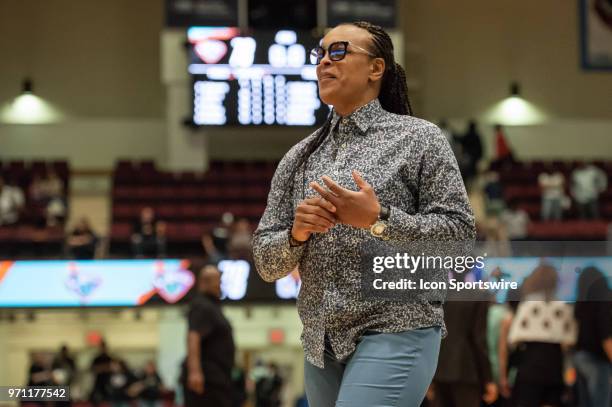 New York Liberty legend Theresa Weatherspoon during the second half of a WNBA game between the Indiana Fever and New York Liberty on June 10 at the...