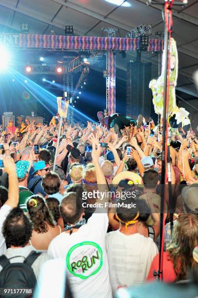 Paul Janeway of St. Paul & the Broken Bones crowd surfs at That Tent during day 4 of the 2018 Bonnaroo Arts And Music Festival on June 10, 2018 in...