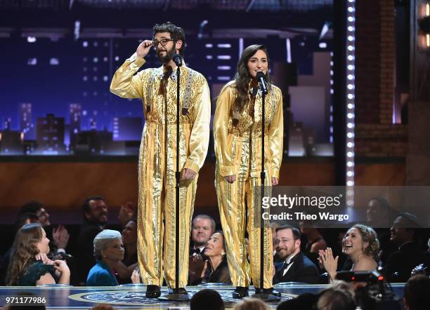 Sara Bareilles and Josh Groban host the 72nd Annual Tony Awards at Radio City Music Hall on June 10, 2018 in New York City.