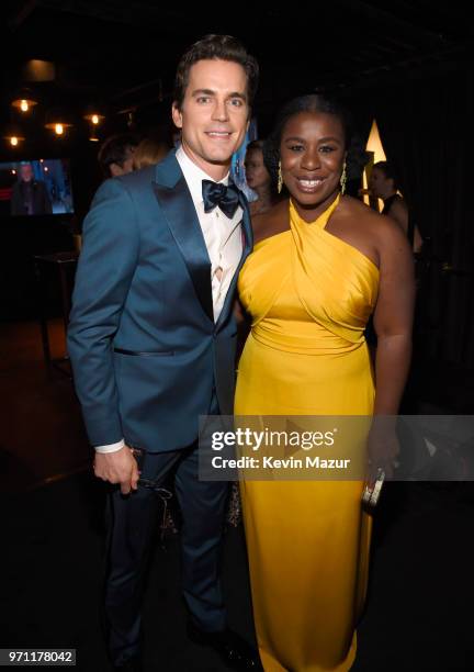 Matt Bomer and Uzo Aduba pose backstage during the 72nd Annual Tony Awards at Radio City Music Hall on June 10, 2018 in New York City.