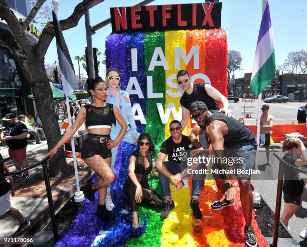 Freema Agyeman, Jamie Clayton, Tina Desai, Miguel Angel Silvestre, Brian J. Smith, and Toby Onwumere are seen on the Netflix original series "Sense8"...