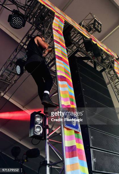 Landon Jacobs of Sir Sly performs onstage at This Tent during day 4 of the 2018 Bonnaroo Arts And Music Festival on June 10, 2018 in Manchester,...