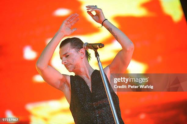 Dave Gahan of Depeche Mode performs on stage at the Esprit-Arena on February 26, 2010 in Duesseldorf, Germany.