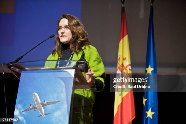 General Director of the 'Agencia Estatal de Seguridad Aerea' Isabel Maestre speaks during a presentation of the 'Single European Sky' initiative at...