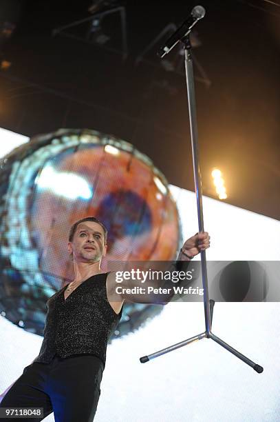 Dave Gahan of Depeche Mode performs on stage at the Esprit-Arena on February 26, 2010 in Duesseldorf, Germany.