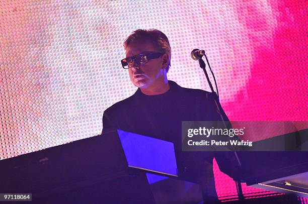 Andrew Fletcher of Depeche Mode performs on stage at the Esprit-Arena on February 26, 2010 in Duesseldorf, Germany.