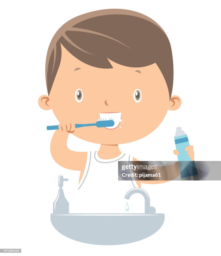 Little Boy Brushing Teeth High-Res Vector Graphic - Getty Images