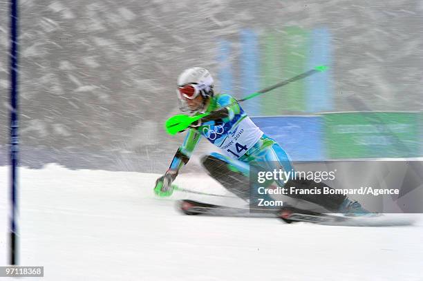 Tina Maze of Slovenia during the Women's Alpine Skiing Slalom on Day 15 of the 2010 Vancouver Winter Olympic Games on February 26, 2010 in Whistler...