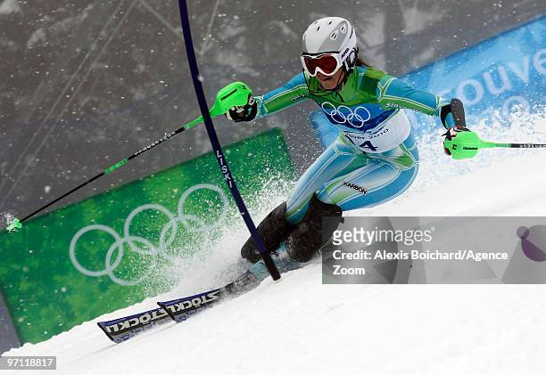 Tina Maze of Slovenia during the Women's Alpine Skiing Slalom on Day 15 of the 2010 Vancouver Winter Olympic Games on February 26, 2010 in Whistler...