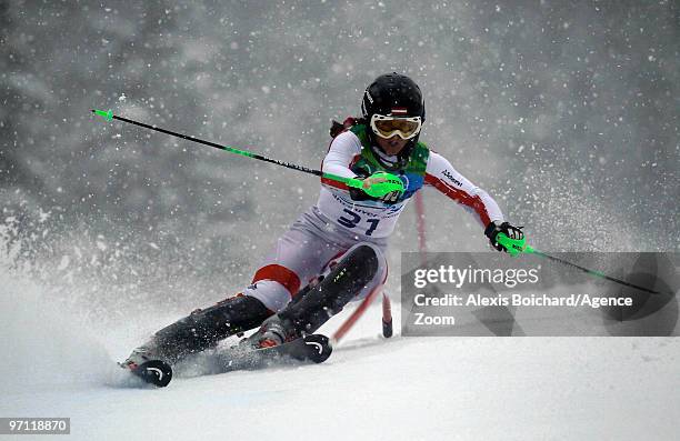 Elisabeth Goergl of Austria during the Women's Alpine Skiing Slalom on Day 15 of the 2010 Vancouver Winter Olympic Games on February 26, 2010 in...