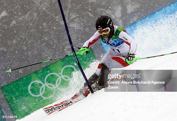 Elisabeth Goergl of Austria during the Women's Alpine Skiing Slalom on Day 15 of the 2010 Vancouver Winter Olympic Games on February 26, 2010 in...