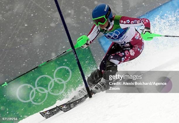 Veronika Zuzulova of Slovakia during the Women's Alpine Skiing Slalom on Day 15 of the 2010 Vancouver Winter Olympic Games on February 26, 2010 in...